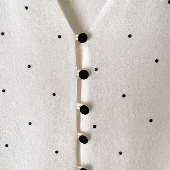 INTERMIX | Meena Embellished Silk Blouse Polka Dot Ruffle Sleeves White Black M - Picture 5 of 11